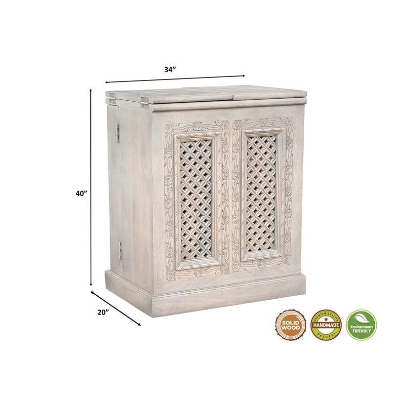 Bailey Expandable Solid Mango Wood Bar Cabinet with Stemware Rack Storage