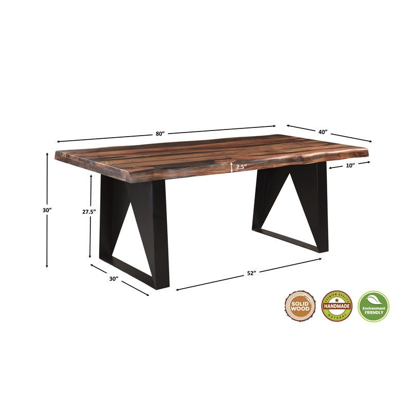 Darcy Dark Brown Live Edge Upholstered Solid Wood Sheesham 8-Piece Dining Set