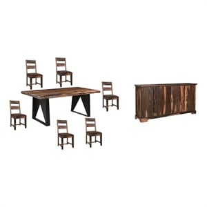 Darcy Dark Brown Live Edge Upholstered Solid Wood Sheesham 8-Piece Dining Set