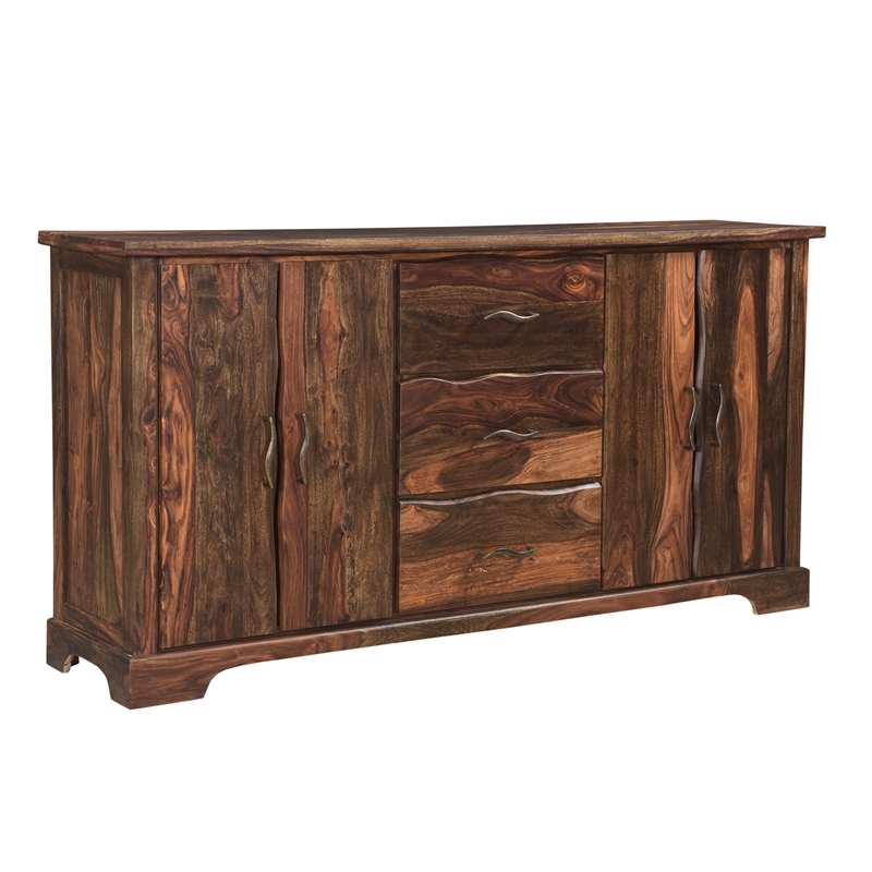 Darcy Brown Live Edge Upholstered Solid Wood Sheesham 8-Piece Dining Set