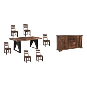 Darcy Brown Live Edge Upholstered Solid Wood Sheesham 8-Piece Dining Set