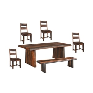 Darcy Brown Live Edge Upholstered Solid Wood Sheesham 6-Piece Dining Set