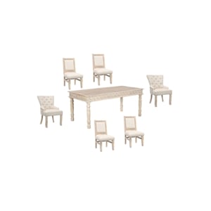 Milton White Floral Carved and Upholstered Solid Wood Mango 7-Piece Dining Set