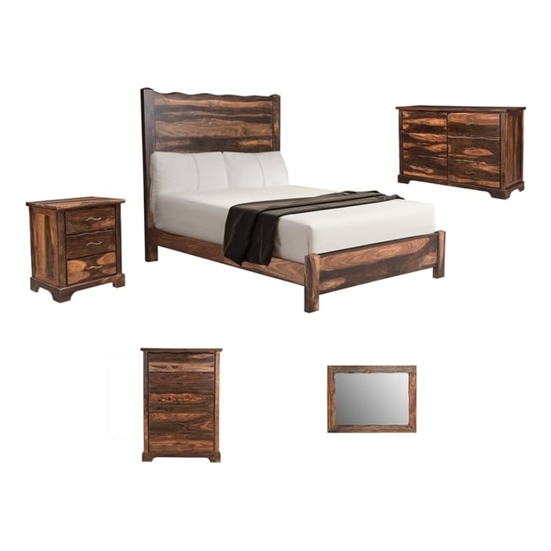 Darcy Brown Live Edge Solid Wood Sheesham 5-Piece Queen Bedroom Set