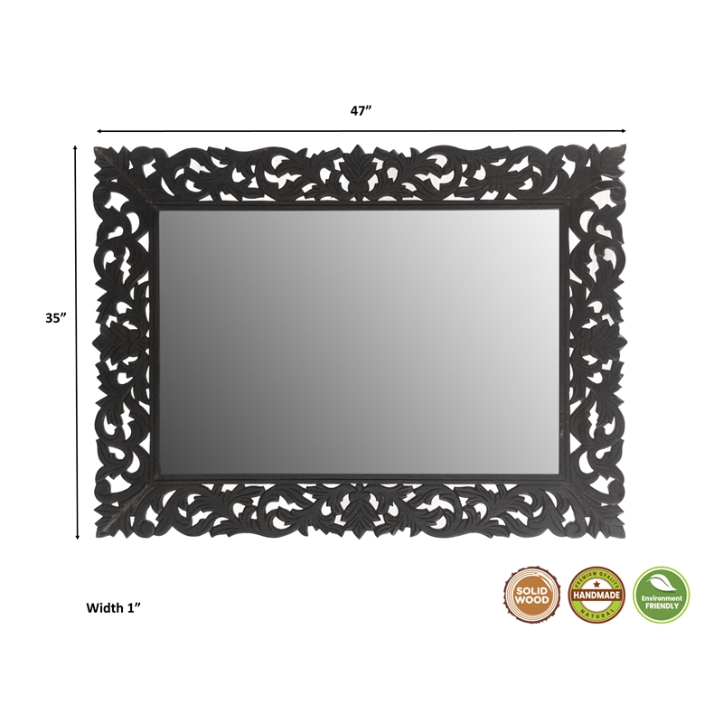 Monte Black Floral Carved Solid Wood Mango 5-Piece Queen Bedroom Set