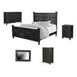 Monte Black Floral Carved Solid Wood Mango 5-Piece King Bedroom Set