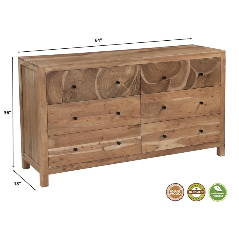 Belmont Brown Solid Wood 6-drawer Dresser with Tree Slice Design