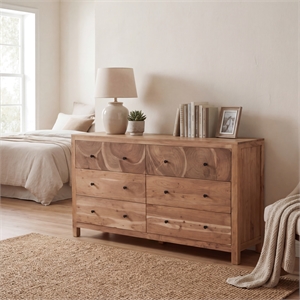 Belmont Brown Solid Wood 6-drawer Dresser with Tree Slice Design