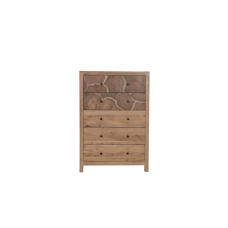 Belmont Brown Solid Wood 5-drawer Chest with Tree Slice Design