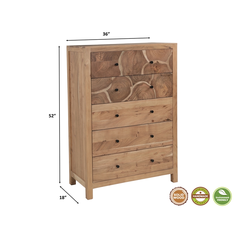 Belmont Brown Solid Wood 5-drawer Chest with Tree Slice Design
