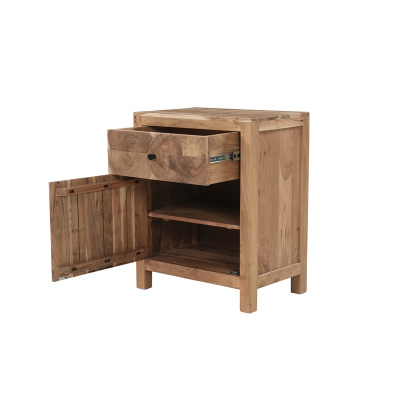 Belmont Brown Solid Wood 1-drawer 1-door Nightstand with Tree Slice Design