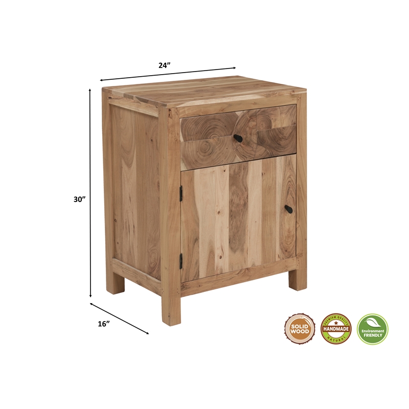 Belmont Brown Solid Wood 1-drawer 1-door Nightstand with Tree Slice Design
