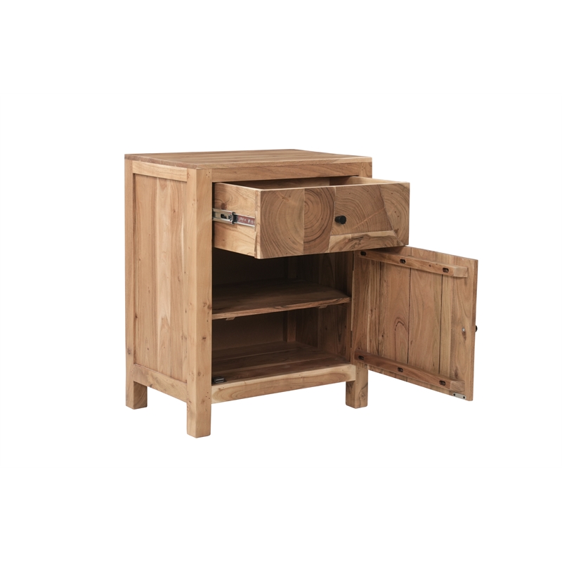 Belmont Brown Solid Wood 1-drawer 1-door Nightstand with Tree Slice Design
