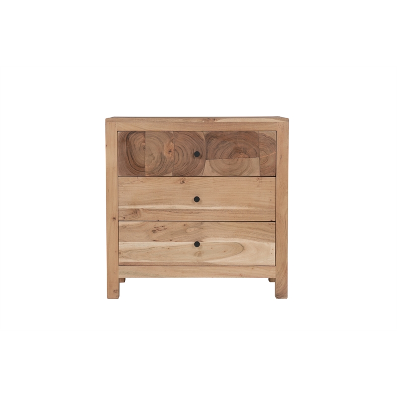 Belmont Brown Solid Wood 3-drawer Nightstand with Tree Slice Design