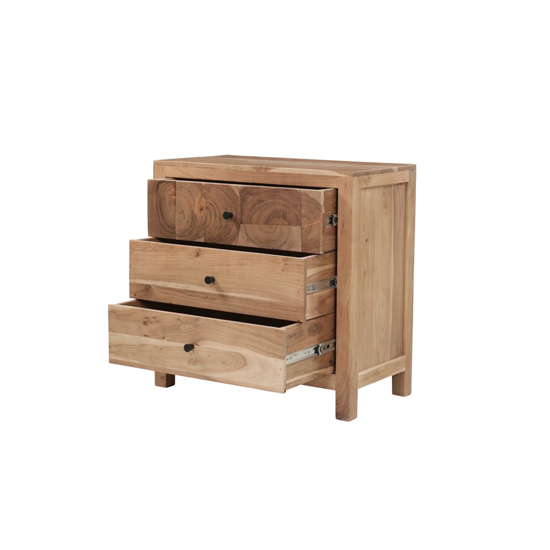 Belmont Brown Solid Wood 3-drawer Nightstand with Tree Slice Design