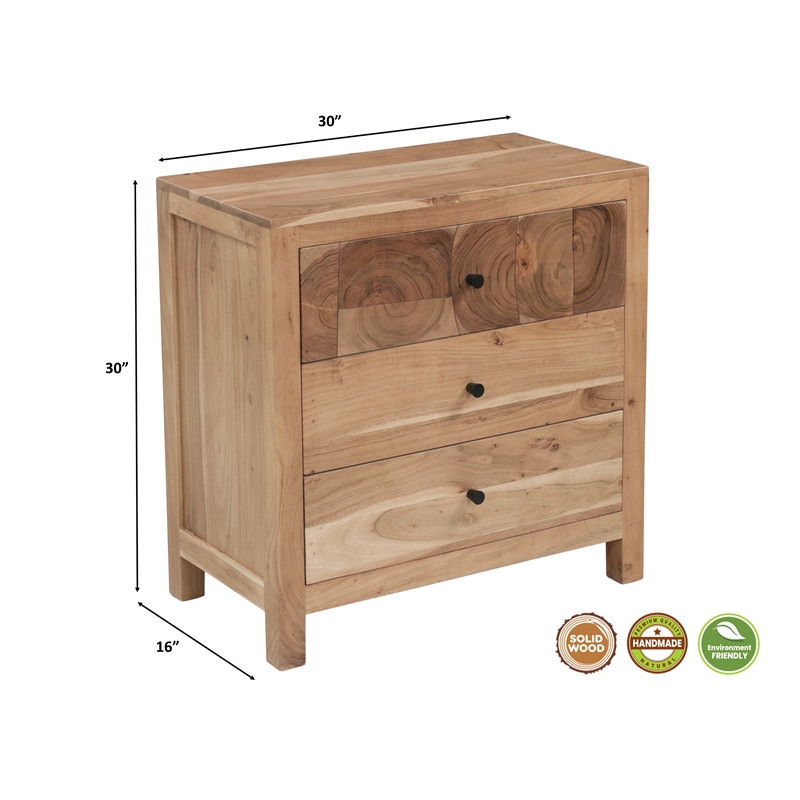 Belmont Brown Solid Wood 3-drawer Nightstand with Tree Slice Design