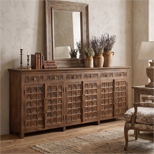 Isabella 6-drawer 6-door Floral Carved Solid Wood Sideboard in Brown