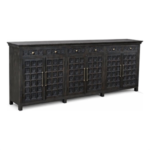 Isabella 6-drawer 6-door Floral Carved Solid Wood Sideboard in Black