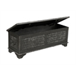 Isabella Solid Wood Storage Ottoman with Geometric Carved Design in Black