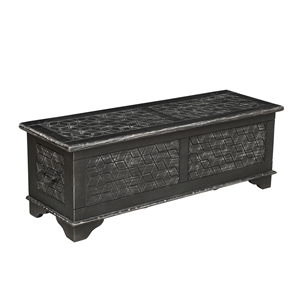 Isabella Solid Wood Storage Ottoman with Geometric Carved Design in Black
