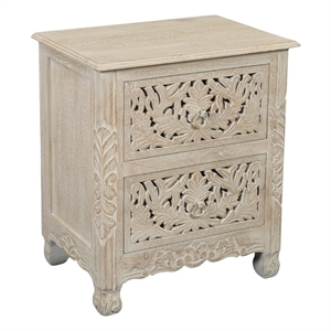 Monte Farmhouse 2-drawer Floral Carved Solid Wood Nightstand in White