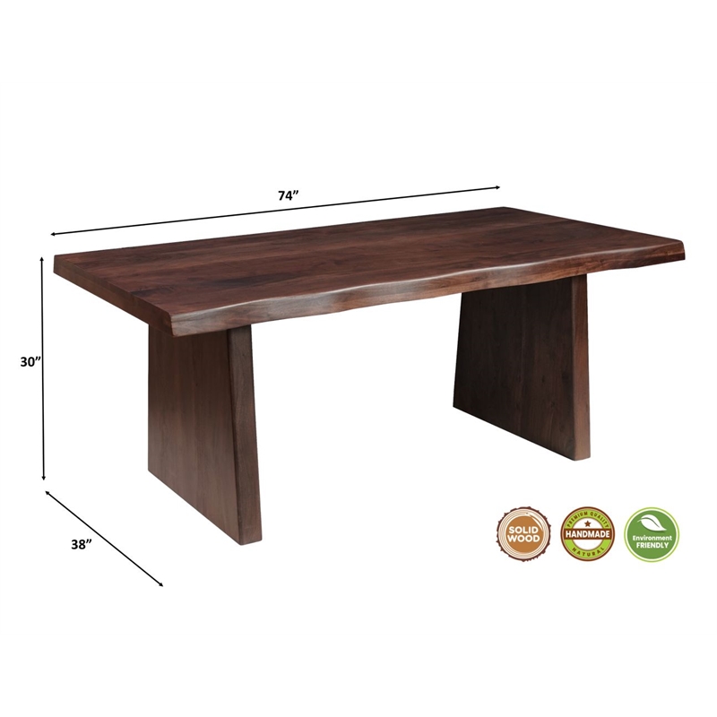 darcy live edge modern solid wood dining table 74&quot in dark brown