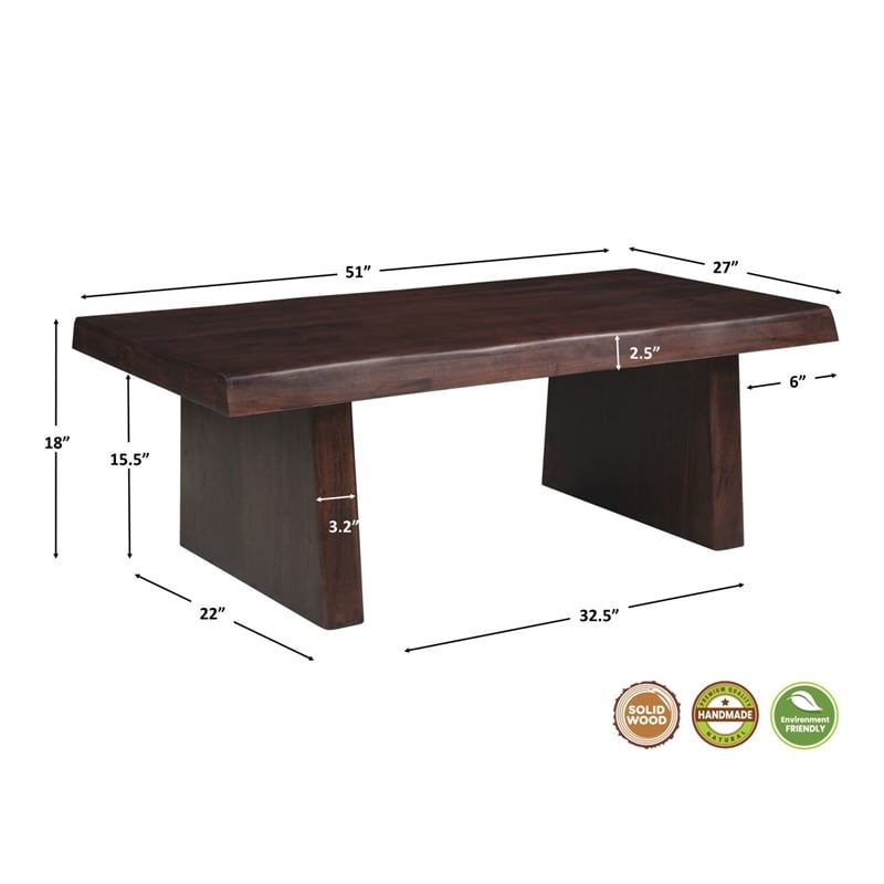 Darcy Modern Live Edge Solid Wood Coffee Table 51