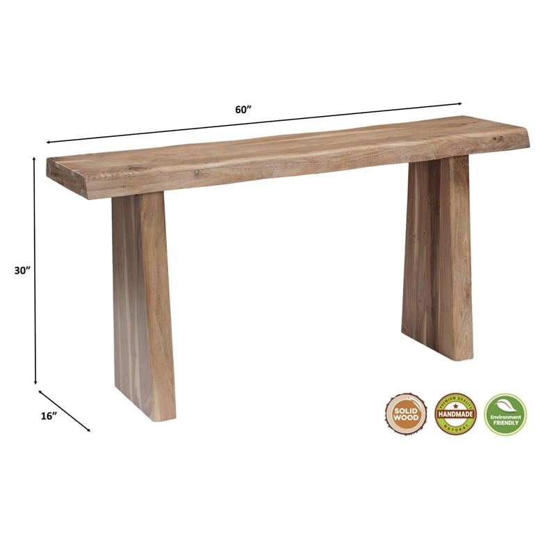darcy modern live edge solid wood console table 60&quot in light brown