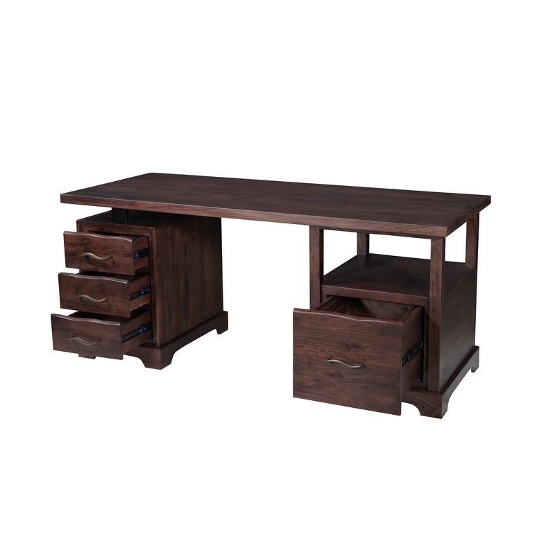 Darcy Solid Wood Writing Desk in Brown 68 Inches Long with Filing Drawer