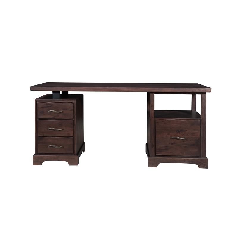 Darcy Solid Wood Writing Desk in Brown 68 Inches Long with Filing Drawer