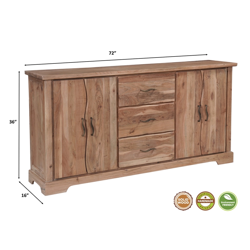 Darcy Solid Wood Rectangular Sideboard in Natural 72 Inches Long