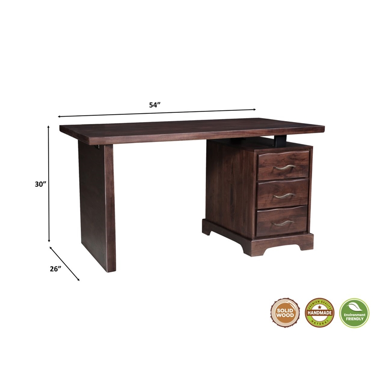 Darcy Rectangular Solid Wood Writing Desk in Brown 54 Inches Long
