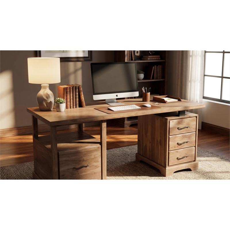 Darcy Solid Wood Writing Desk in Natural 68 Inches Long with Filing Drawer