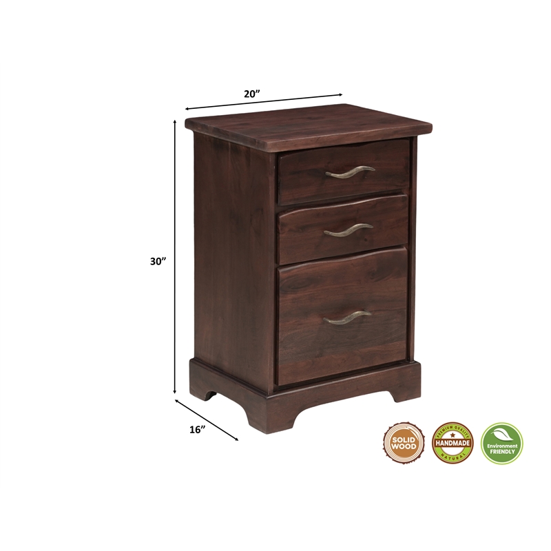 Darcy 3-Drawer Live Edge Solid Wood Filing Cabinet in Brown 30 Inches Tall