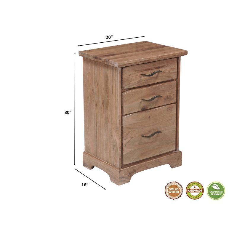 Darcy 3-Drawer Live Edge Solid Wood Filing Cabinet in Natural 30 Inches Tall