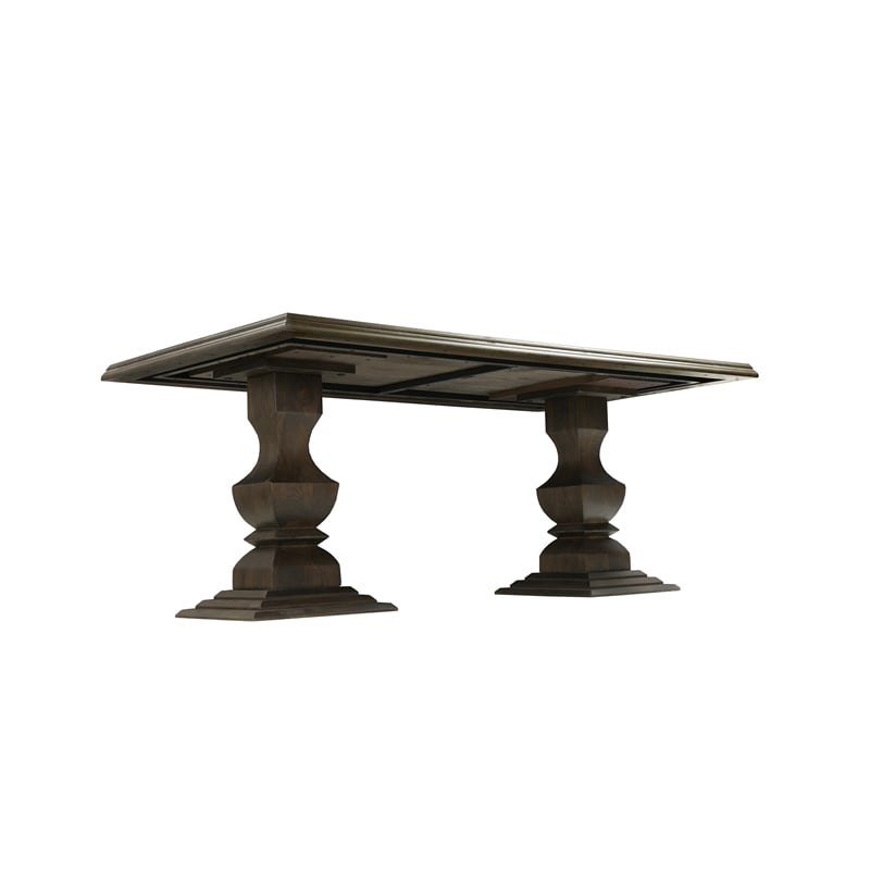 Lawrence Solid Wood Double Pedestal Dining Table in Dark Brown 75 Inches Long
