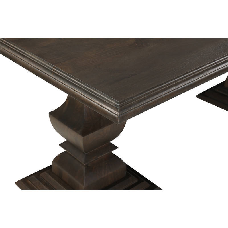 Lawrence Solid Wood Double Pedestal Dining Table in Dark Brown 96 Inches Long