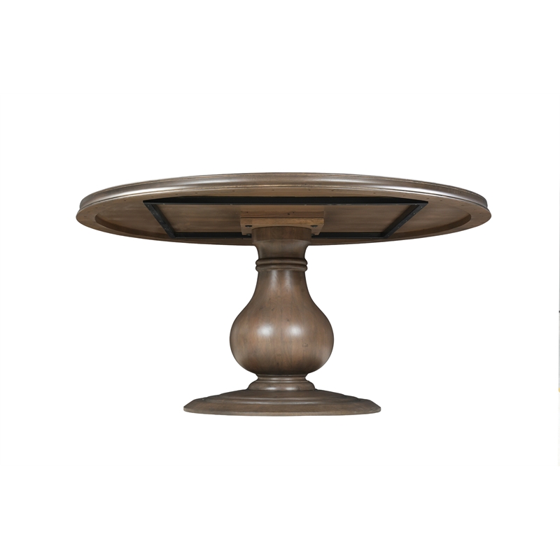 Lawrence Solid Wood Round Pedestal Dining Table in Brown 60 Inches Long