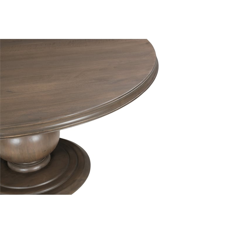 Lawrence Solid Wood Round Pedestal Dining Table in Brown 60 Inches Long