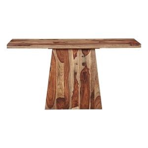 Warren Solid Wood Modern Console Table with Pedestal Base in Medium Brown