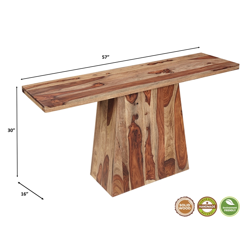 Warren Solid Wood Modern Console Table with Pedestal Base in Medium Brown