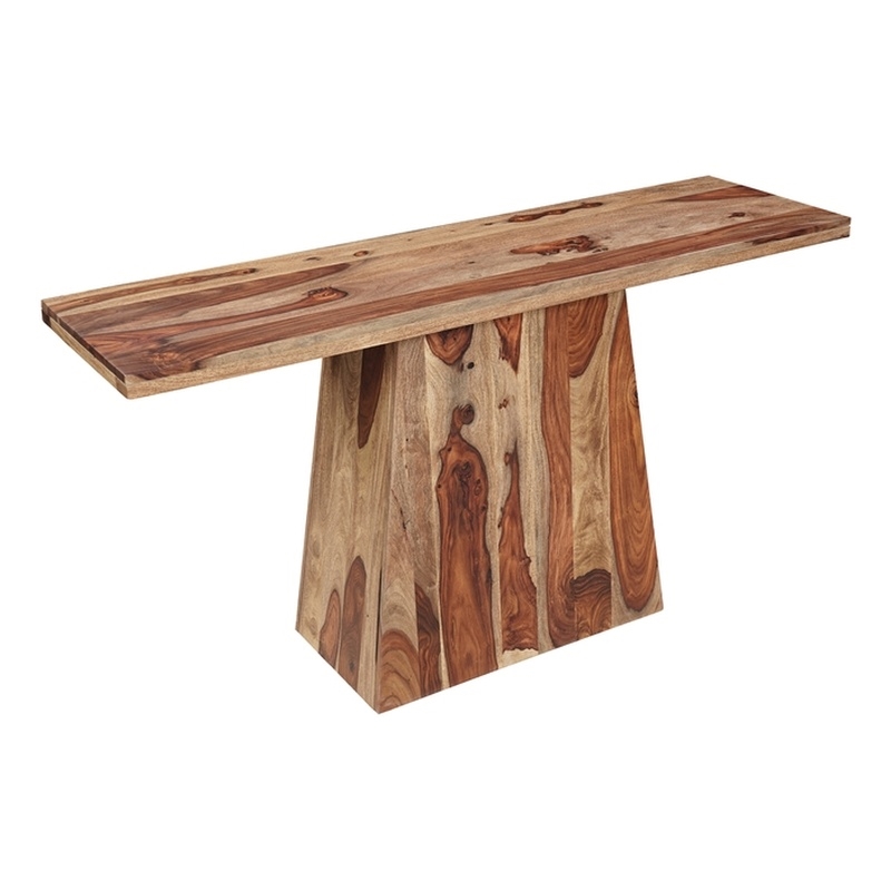 Warren Solid Wood Modern Console Table with Pedestal Base in Medium Brown