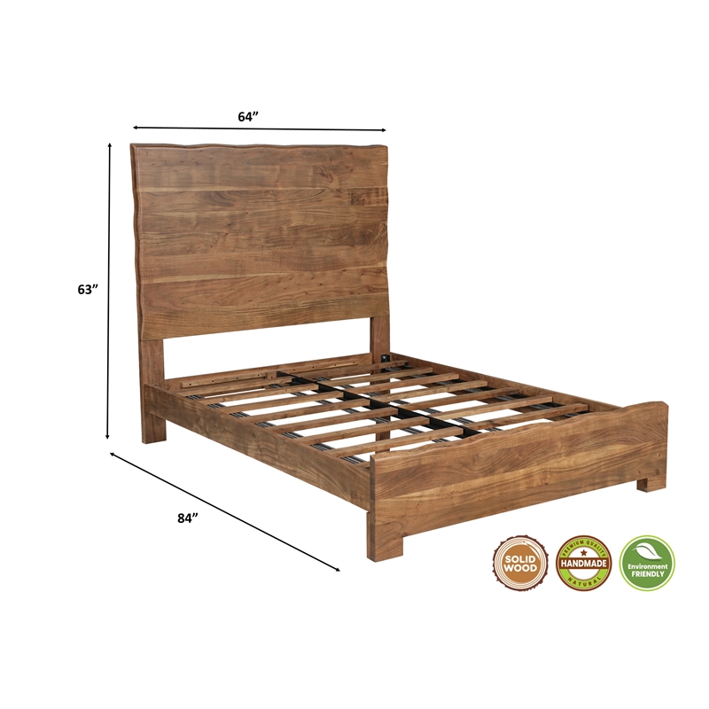 Werrick Live Edge Modern Solid Wood Queen Panel Bed in Brown