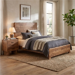 Werrick Live Edge Modern Solid Wood Queen Panel Bed in Brown