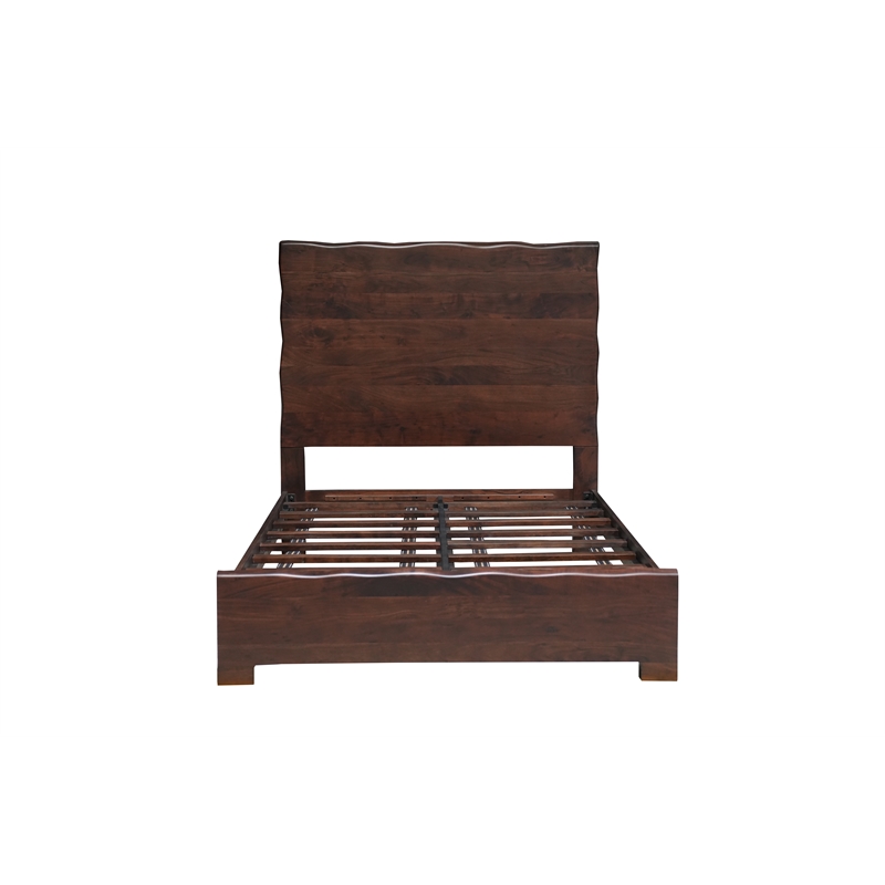 Werrick Live Edge Modern Solid Wood Queen Panel Bed in Dark Brown