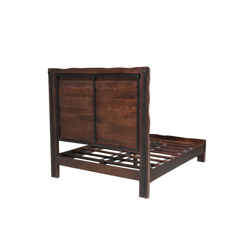 Werrick Live Edge Modern Solid Wood Queen Panel Bed in Dark Brown