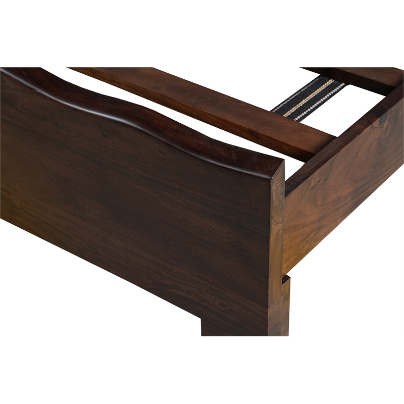 Werrick Live Edge Modern Solid Wood Queen Panel Bed in Dark Brown