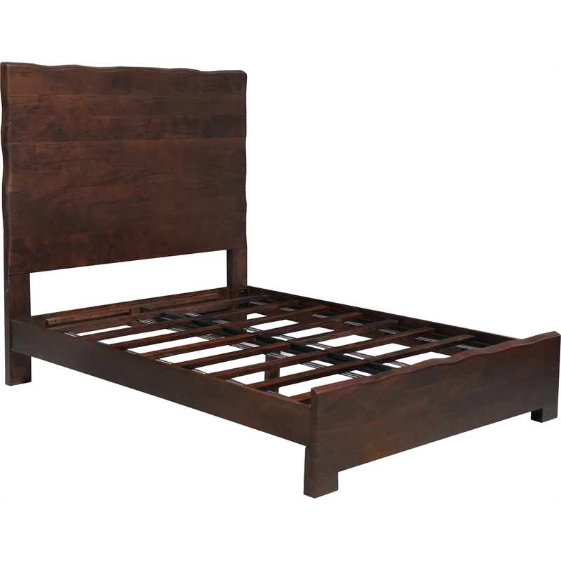 Werrick Live Edge Modern Solid Wood Queen Panel Bed in Dark Brown