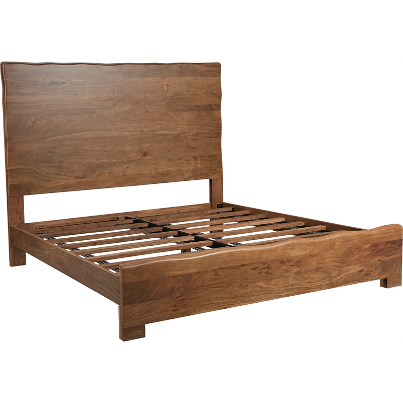 Werrick Live Edge Modern Solid Wood King Size Panel Bed in Brown