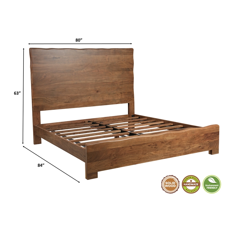 Werrick Live Edge Modern Solid Wood King Size Panel Bed in Brown